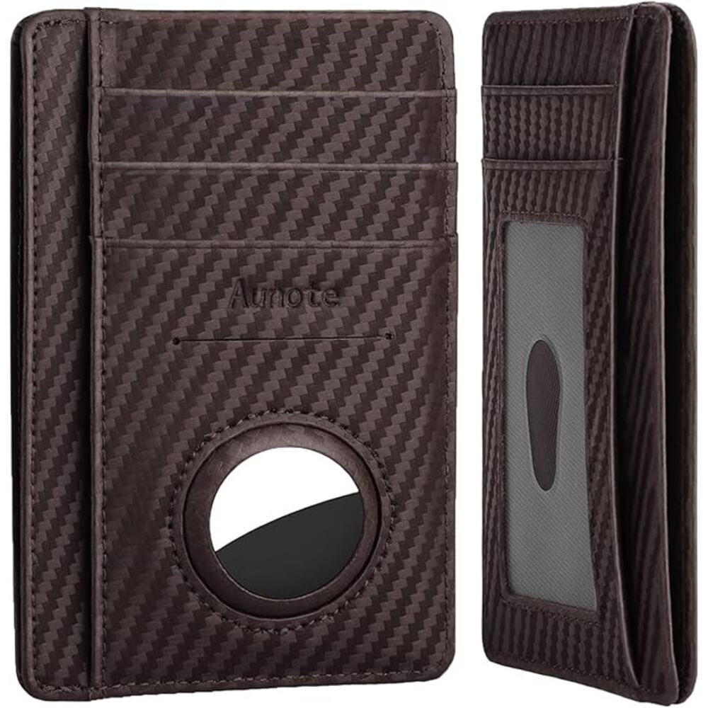 Slim Genuine Leather AirTag Wallet – RFID Blocking Leather Card Holder by Aunote